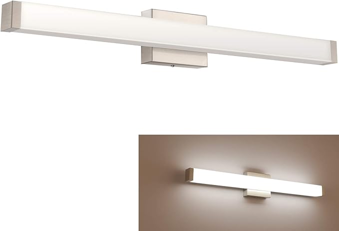 40 Inch Brushed Nickel LED Bathroom Vanity Light, 24W 4000K Natural White Square Wall Fixture, Modern Lighting for Over Mirror, Damp Rated
