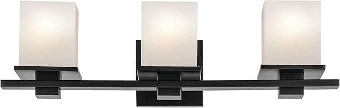 Kichler Tully 24" 3-Light Bathroom Vanity Light Fixture with Satin Etched Cased Opal Glass in Black for Over Mirror, Soft Modern Style (24" x 6.5" x 7"), 45151BK