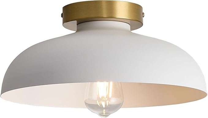 Modern Semi Flush Mount Ceiling Light,Industrial White and Gold Ceiling Fixtures,E26 Ceramic Lamp Head Light Fixture for Kitchen Entryway Hallway Laundry Room Bedroom Foyer(11.8 Inch)