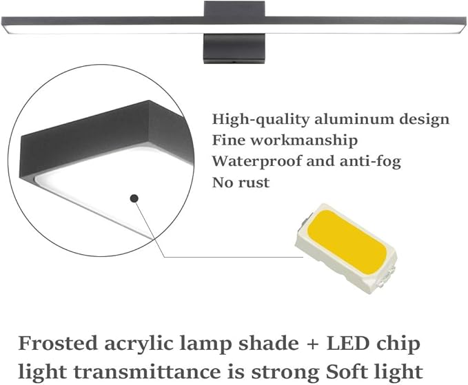 Ralbay 31.5inch Dimmable Modern LED Black Vanity Light 28W Frosted Aluminum for Bathroom Vanity Lighting Fixtures Cool White 6000K