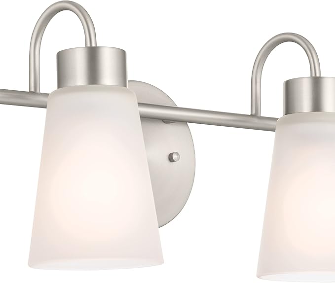 Kichler Erma 4-Light Bathroom Vanity Light Fixture with Satin Etched Glass Shades, Brushed Nickel Wall Mount over Mirror Lighting for Bathroom Vanity (32.5" x 8.5" x 6"), 55127NI