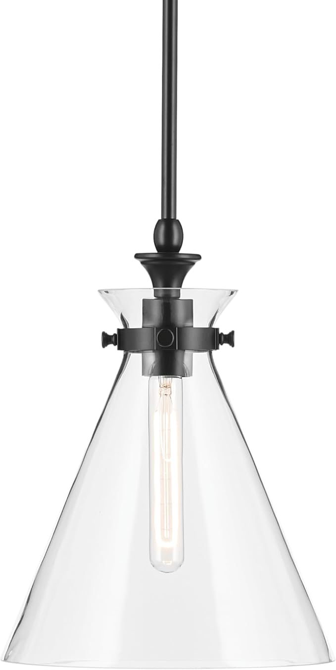 Kichler Laria 1-Light Pendant, Updated Traditional Light, Sloped Ceiling Compatible, for Kitchen with Clear Glass in Black (14.5" x 10.5"), 52774BKCLR