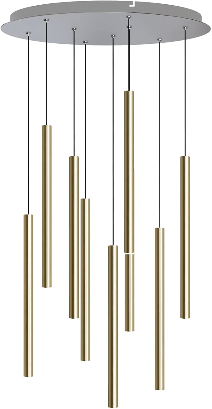 CANALIS 9 Mini Pendant Lighting Brass - LED Hanging Light Fixture for Kitchen Island, Bar, Foyer - Cluster Pendants - Dimmable, Adjustable Wire, Lamp Bulb Included