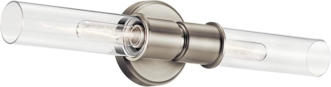 Kichler Aviv 2-Light Wall Sconce, Modern Light with Clear Glass in Brushed Nickel, for Bedroom, Laundry Room, Kitchen or Hallway (24" x 5.5"), 52654NI