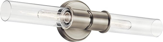 Kichler Aviv 2-Light Wall Sconce, Modern Light with Clear Glass in Brushed Nickel, for Bedroom, Laundry Room, Kitchen or Hallway (24" x 5.5"), 52654NI