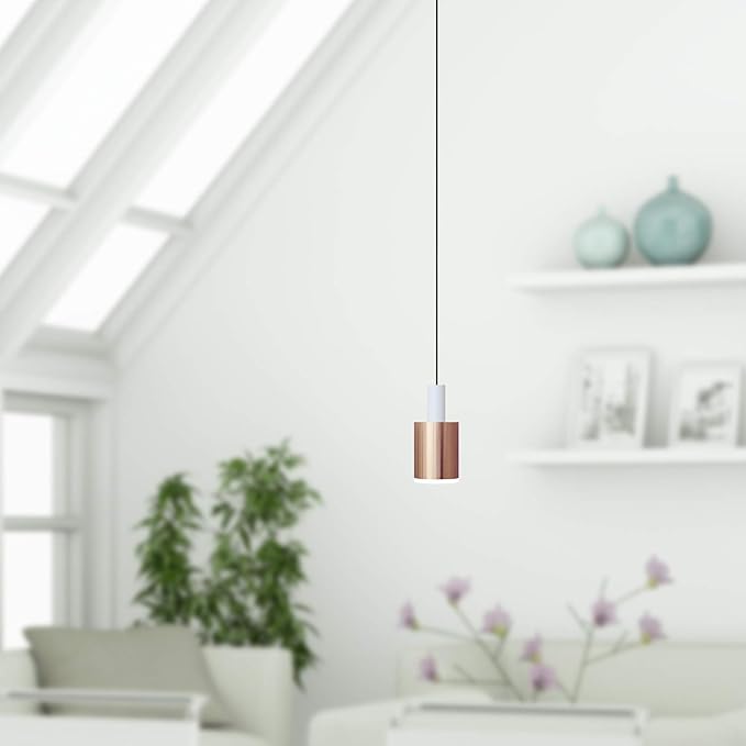 Virgo 1 Mini Pendant Lighting White-Copper - LED Hanging Light Fixture for Kitchen Island, Bar, Foyer - Cluster Pendants - Dimmable, Adjustable Wire, Lamp Bulb Included
