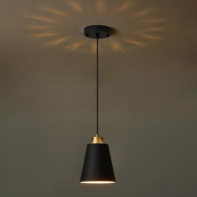 3-Pack Matte Black Pendant Lights Metal Cone Kitchen Island Pendant Lighting with Gold Modern Hollow Shade Hanging Light Fixture for Dining Room Bar Hallway 63" Adjustable Cord