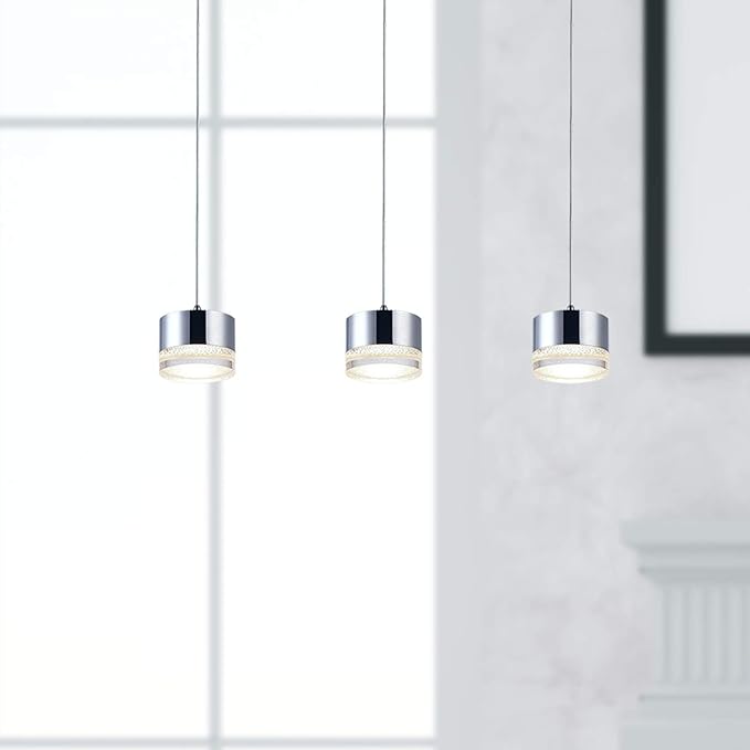 Jupiter 3 Mini Pendant Lighting Nickel - LED Hanging Light Fixture for Kitchen Island, Bar, Foyer - Cluster Pendants - Dimmable, Adjustable Wire, Lamp Bulb Included