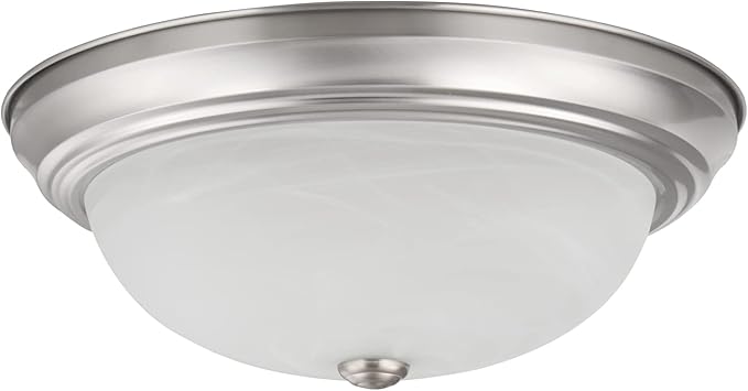 Aspen Creative 63024-09-1, 3-Light Flush Mount/Brushed Nickel Finish w/Alabaster Glass, 15" Dia., E26 Socket/60 Watts, Bulb Not Included