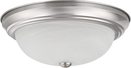 Aspen Creative 63024-09-1, 3-Light Flush Mount/Brushed Nickel Finish w/Alabaster Glass, 15" Dia., E26 Socket/60 Watts, Bulb Not Included
