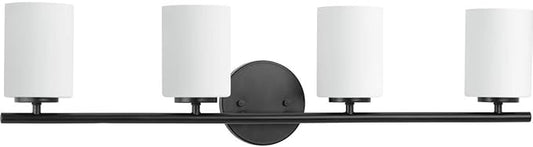 Replay Collection 4-Light Etched Glass Modern Bath Vanity Light Textured Black