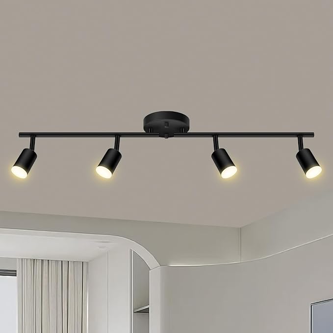 AUQUEE 4 Light Track Lighting Fixtures Ceiling, 16W/2700K Black Track Lighting with Acrylic Lampshade & Rotatable Light Heads, 20000hrs Lifespan, Modern LED Track Lights Ceiling for Kitchen/Hallyway