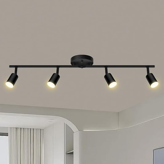 AUQUEE 4 Light Track Lighting Fixtures Ceiling, 16W/2700K Black Track Lighting with Acrylic Lampshade & Rotatable Light Heads, 20000hrs Lifespan, Modern LED Track Lights Ceiling for Kitchen/Hallyway