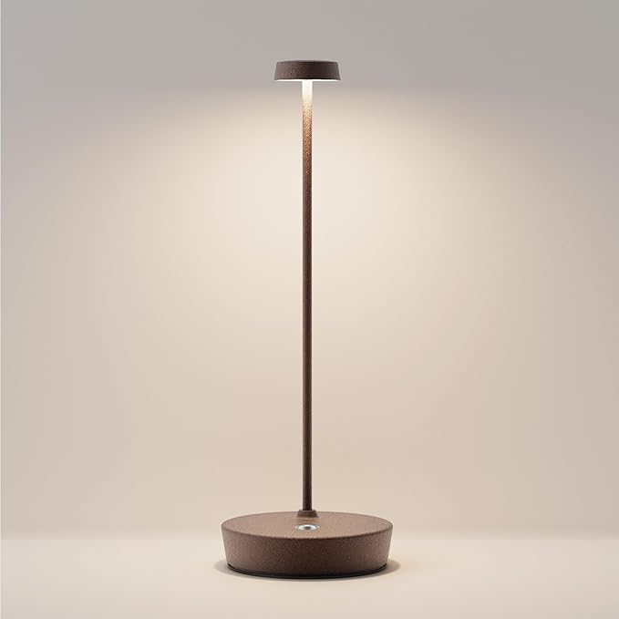 Cordless LED Table Lamp，Rechargeable Battery Desk Lamps, 3 Color Stepless Dimmable Metal Battery Table Lamps, Portable Waterproof Table Light for Indoor/Outdoor/Restaurant (Rust)