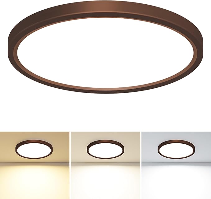 slochi LED Flush Mount Ceiling Light Fixture, 3000K-4000K-6500K & 100W Equivalent Modern Kitchen Recessed Ceiling Lamp 24W 3200Lm 12Inch Closet Round Surface for Bathroom Laundry-Oil-Rubbed Bronze