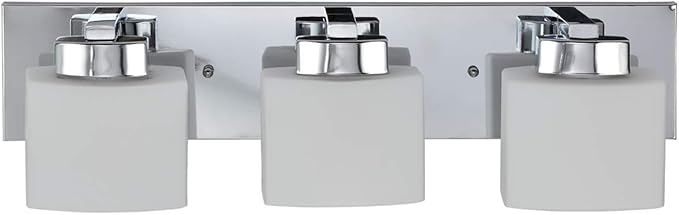 Design House 587469 Dove Creek 3-Light Vanity Light, Polished Chrome Finish, Frosted Glass Shades, Dimmable, Bathroom Wall Fixture