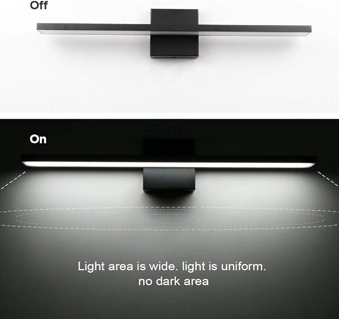 Ralbay 24inch Modern LED Black Vanity Light Frosted Aluminum for Bathroom Vanity Lighting Fixtures Cool White 6000K