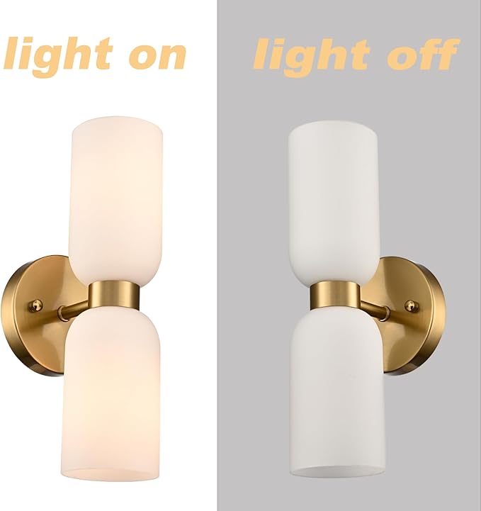 DANSEER Modern Gold Wall Sconce Set of Two, Wall Light with Milky White Glass Shades, Brushed Gold Finish for Bedroom or Vanity Light for Bathroom, Hardwired Installation