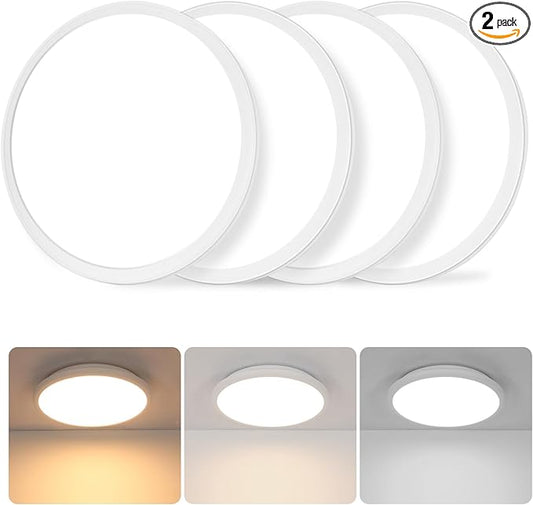 DELIPOP 4 Pack 12 Inch Ceiling Light, 24W Dimmable & 3000K-4500K-6000K 3 Color Selectable Ceiling Light for Indoor/Outdoor, Round Light Fixture for Bathroom, Bedroom, Kitchen, Hallway, Balcony