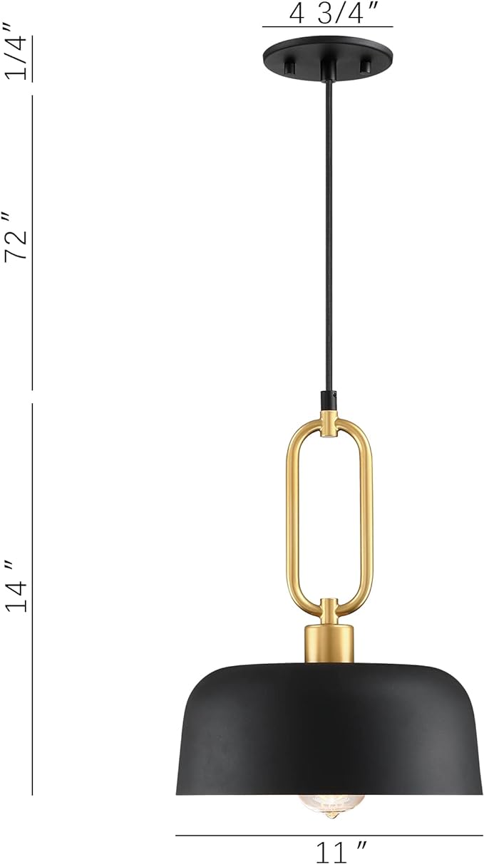 Industrial Pendant Lighting Fixture, Black and Gold Farmhouse Pendant Light, Adjustable Kitchen Lights Ceiling Hanging for Kitchen Island Hallway Dining Room 3 Pack