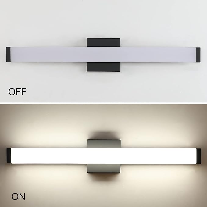 LED Bathroom Vanity Light Fixtures 24In Matte Black, 14W 4000K Natural White Square Wall Fixture, Modern Lighting for Over Mirror, Damp Rated