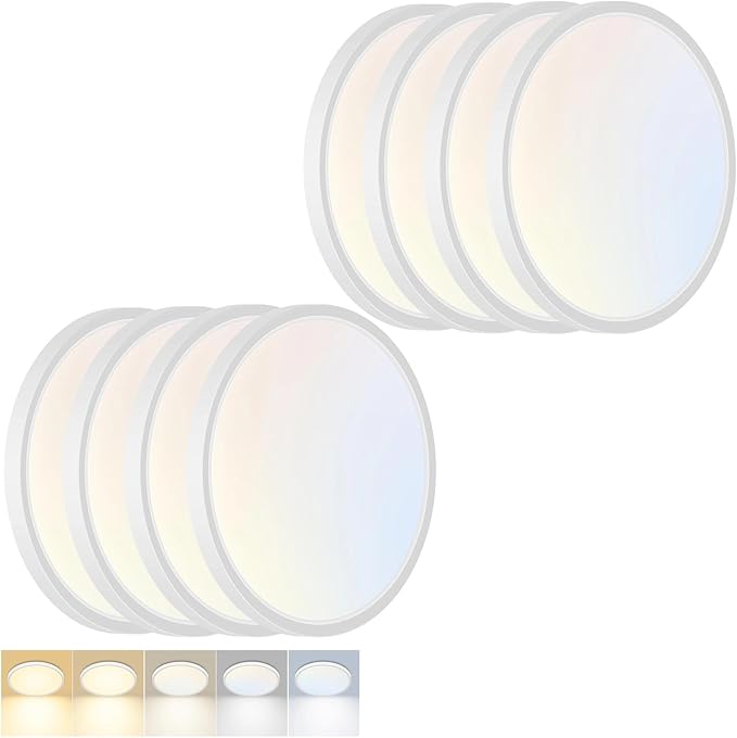 8 Pack LED Flush Mount Ceiling Light,7Inch 15W,3000K/3500K/4000K/5000K/6500K 5 Color Temperatures Ceiling Light Fixture for Kitchen Porch Hallway Bedroom Bathroom and Closet,White