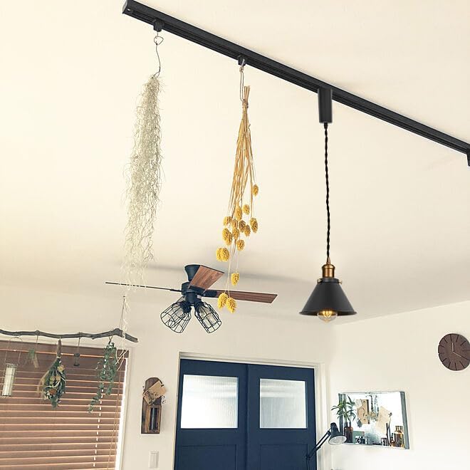 Set of Three Adjusted Wire Length H-Type Track Hanging Light 3.9 Ft Cord E26 Vintage Brass Base Industrial Design Black Metal Pendant Light Fixture for Loft Aisle Bar(No Bulb, Track)