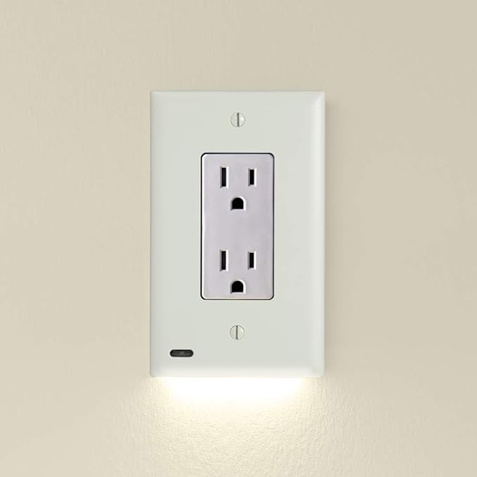 Single - SnapPower GuideLight [for Standard Decor, Not GFCI outlets] - Night Light - Electrical Outlet Wall Plate with LED Night Lights - Automatic On/Off Sensor - (Décor, Light Almond)