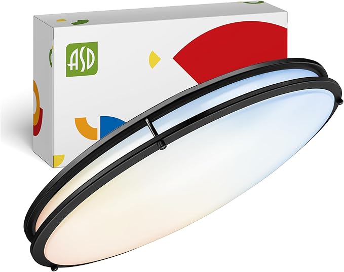ASD LED 24" Oval Flush Mount Lighting, Close to Ceiling Light Fixture | 5CCT, Dimmable, ETL Listed | 38W 3289LM 2700-5000K 120V | Low Profile Double Ring Lamp | Black