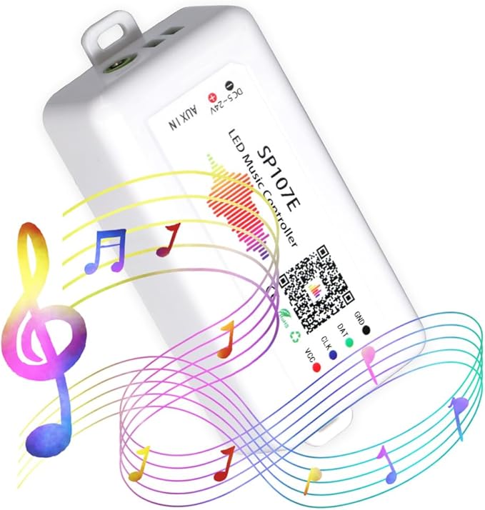 2 Pack SP107E LED Controller –Music Sync for WS2812B/Ws2811/SK6812 IC Strips & LED Pixel Matrix Panel, Smart App Control, 16 Million Colors, Commercial/Home Lighting