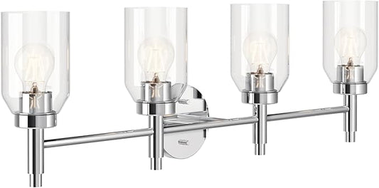 Kichler Madden 4-Light Bathroom Vanity Light Fixture with Clear Glass in Chrome, Modern Wall Mount Lighting for Single or Double Vanity Over Mirror (10.5" x 34"), 55186CH