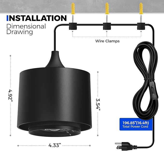 Barrina TR40 Hanging Grow Lights for Indoor Plants, 40W 5000K Full Spectrum, Adjustable Beam Angle (15°-60°), High PPFD, Spotlight Grow Light with Timer for Indoor Growing, Large Tall Plant, Flowers