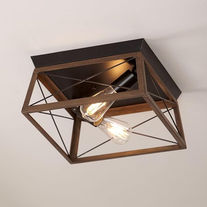 Progress Lighting 2-Light Ceiling Light, Flush Mount Ceiling Light Fixture for Interior Kitchen Lights, Hallway, Bedroom, Living Room, 12-Inch by 6-Inch, Briarwood Collection, Antique Bronze