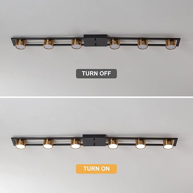 Garwarm Modern Ceiling Light Track Lighting Fixtures, 48.4 Inch Dimmable LED Kitchen Ceiling Light with Remote 6-Light Black LED Chandelier for Dining Room Bedroom
