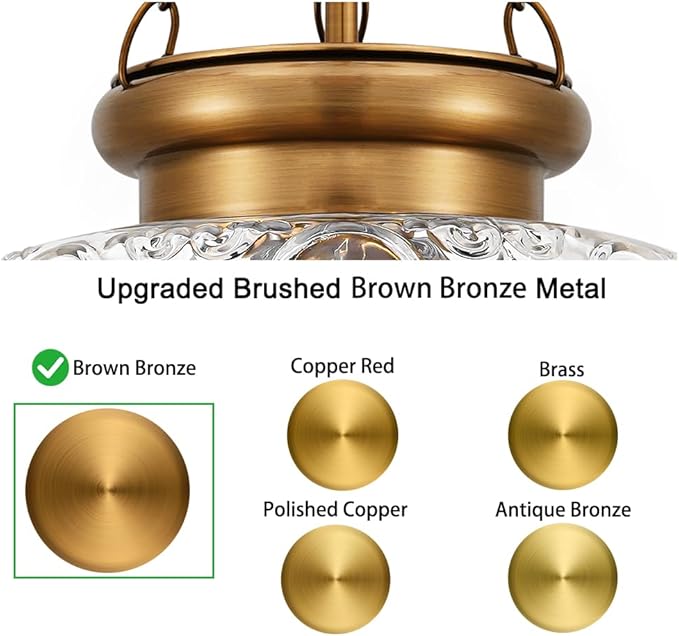 Vintage Pendant Light - Bronze Gold Pendant Lights Kitchen Island with Floral Glass, Brass Penant Lighting Fixtures with Adjustable Hanging Chain for Kitchen, Dining Room, Entryway