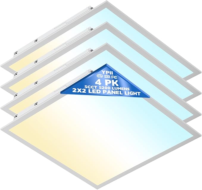 LED Flat Panel Light LED Drop Ceiling Light Fixture, 5 CCT 3000K-6500K Adjustable & 5 Wattage Selectable Recessed Back-Lit Fixture for Office, ETL Listed(4Pack 2x2)
