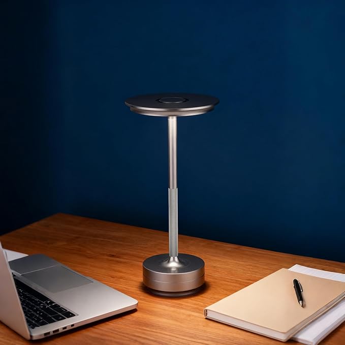 UdoUto 2-Pack Cordless Table Lamps Rechargeable - 5000mAh Battery Operated LED Table Light with Touch Stepless Dimming - Portable Silver Metal Outdoor Lamps for Patio, Restaurant, Dining