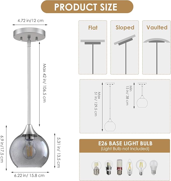 Pendant Lights Kitchen Island 3 Pack,Brushed Nickel Pendant Light Fixtures with Adjustable Rods,Seeded Glass Kitchen Pendant Lighting Over Island,Modern Island Lights for Kitchen Dining Room-E26 Base