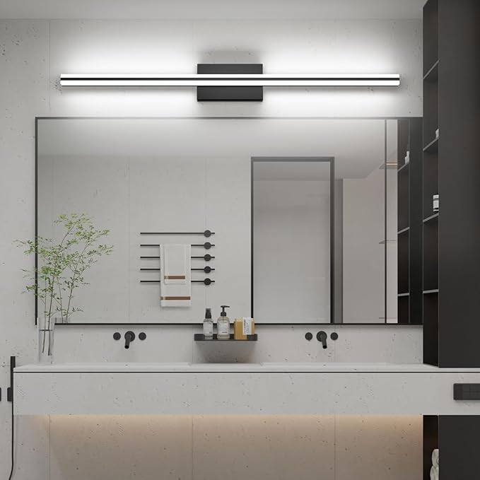 SOLFART Bathroom Vanity Lights Over Mirror Dimmable 48 Inch Matte Black Bathroom Light Fixtures 5CCT 30W Vanity Lighting Fixtures