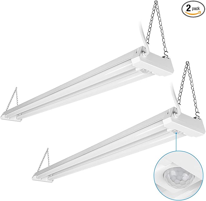 LEONLITE Motion Sensor 4FT LED Utility Shop Light, 40W Plug in Linkable Light Fixtures, for Garage, Workshop, 4000lm, 5000K Daylight, Suspension & Flush Mount, FCC, ETL Certified, Pack of 2