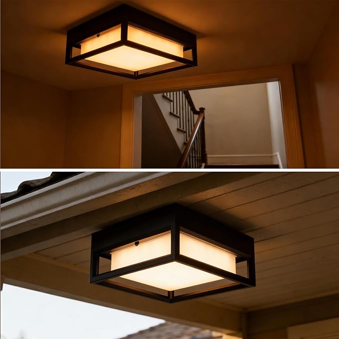 Out/Indoor Flush Mount Ceiling Light, Square Flush Mount Outdoor LED, Pendant Mounted Light, Ceiling Light Fixture, LED 20W, 2000 Lumen 3000K, Suitable for Wet Location(11inch)