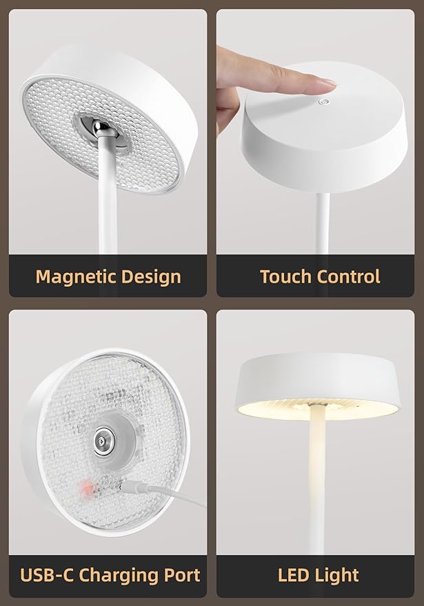 Cordless Lamp, Rechargeable Table Lamp, Battery Operated, RGB Dimmable Touch Control, 3 Color Temperatures, LED Memory Function, Portable Outdoor Waterproof, Restaurant Dining Patio Kitchen, White 2Pc