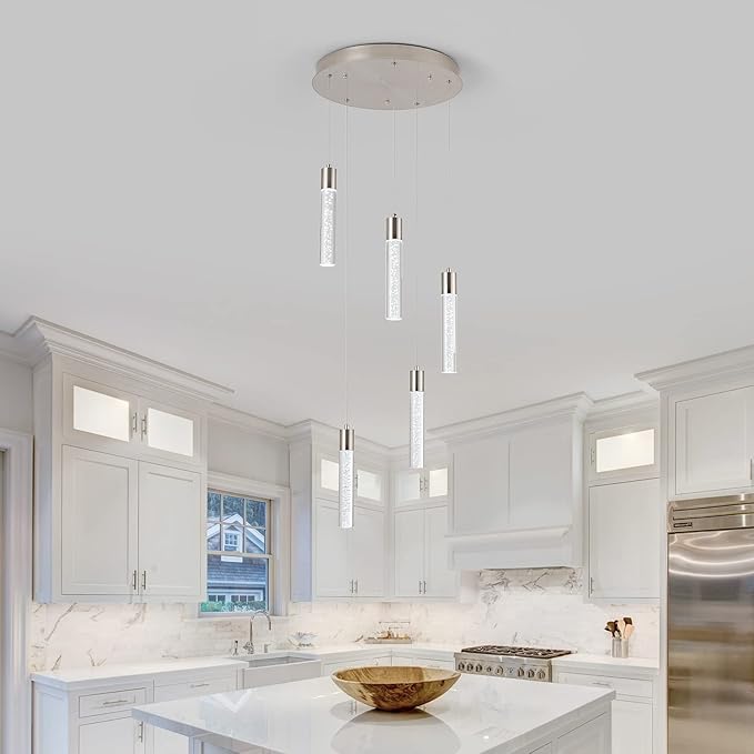 5-Light Pendant Lights for Kitchen Island, Kitchen Pendant Lighting Over Island,Integrated Modern Pendant Light with Crystal 40W,6000k Dimmable…