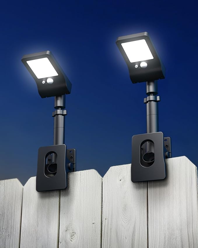 Clip On Solar Lights Outdoor, 350LM Solar Motion Sensor Clamp Light with 1200mAh Battery, 3 Modes 360° Adjustable Waterproof Fence Lights for Porch, Mailbox, Camping, Emergency, Security
