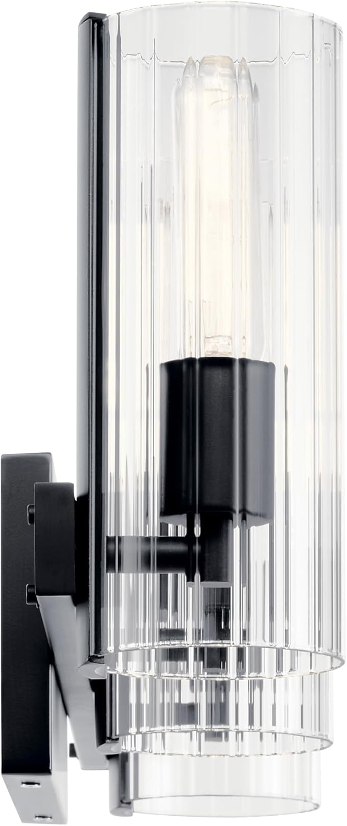 Kichler Jemsa 3-Light Bathroom Vanity Light Fixture, Modern Wall Mount Light with Clear Fluted Glass in Black for Bathroom or Powder Room (9.75" x 22.75"), 55168BK