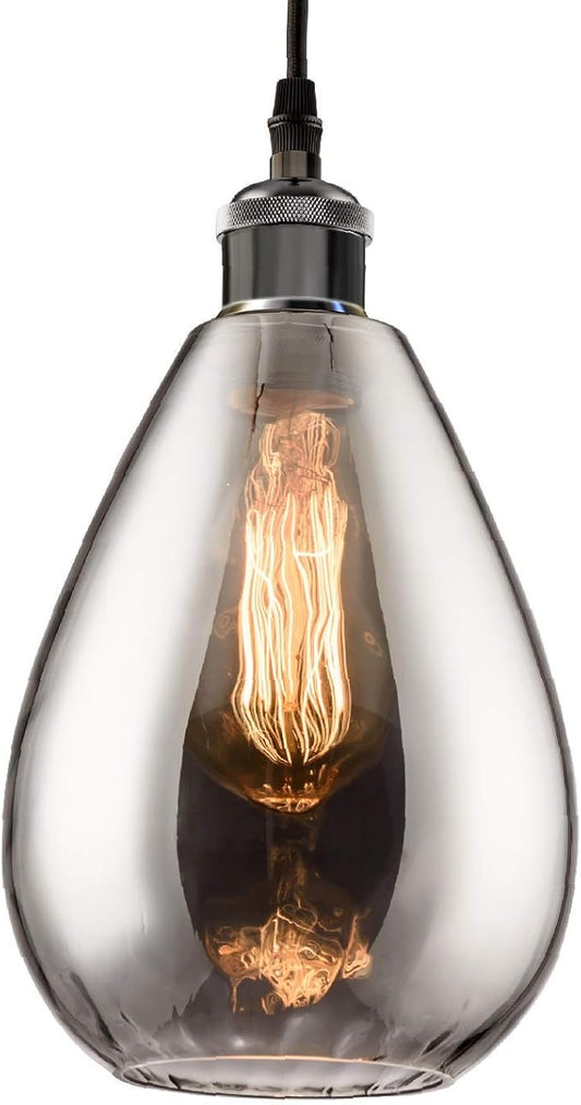 Industrial Glass Pendant Lights for Kitchen Island, Modern Teardrop Chrome Mirror Effect Lighting Fixture Edison Hanging Light for Farmhouse Bar Area Over Sink Dining Room (Bulb Not Included)