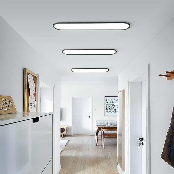 Ganeed Modern Linear Ceiling Lights,48W Dimmable LED Ceiling Lamp, High Brightness Long Ceiling Light,39.4 Inch Ultra Thin Low Profile Light Fixture for Bedroom Kitchen Closet Hallway,Black