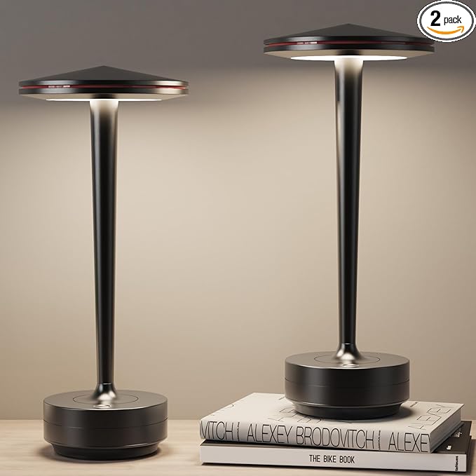 2pack Rechargeable Cordless Table Lamp, LED Portable Powered LED Battery Light 6000mAh USB Desk Lamp, for Restaurants Outdoor (2pack Black)