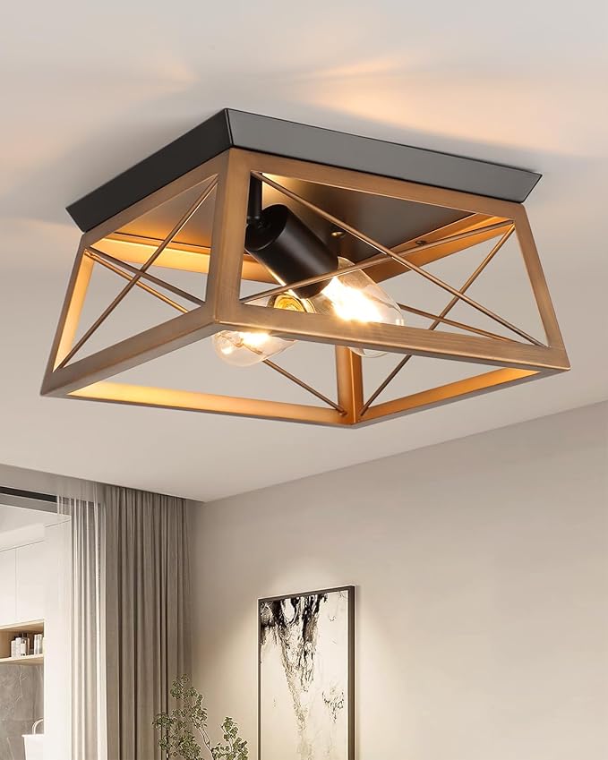 Farmhouse Flush Mount Ceiling Light Bronze Rustic Ceiling Light Fixtures 2-Light Industrial Vintage Kitchen Lights Ceiling for Hallway Foyer Entryway Dining Room Porch Living Room Laundry
