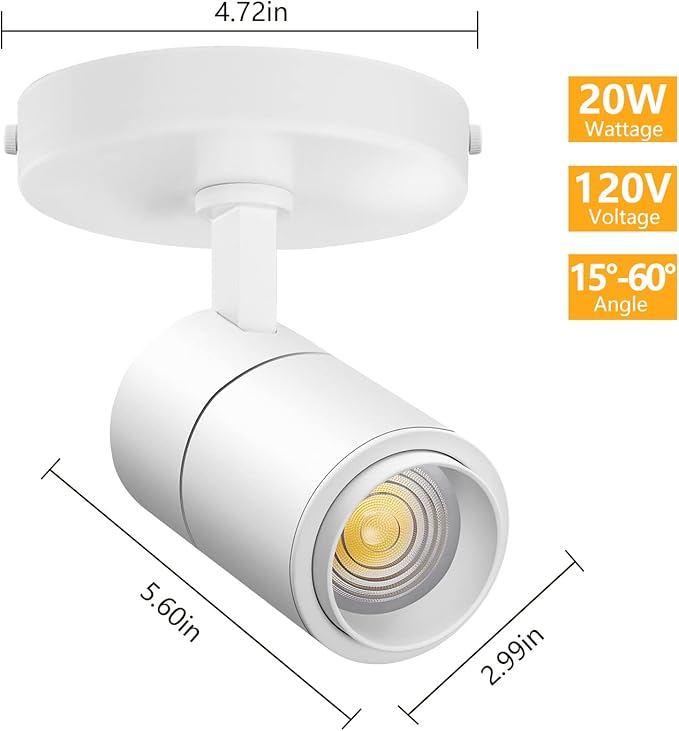 VANoopee 3-Color Zoomable LED Ceiling Spotlight Flush Mount Adjustable Spotlight Directional Dimmable Spot Lights Indoor Bright Accent Fixture for Living Room Bedroom - CRI90 15-55° 20W 2000lm White